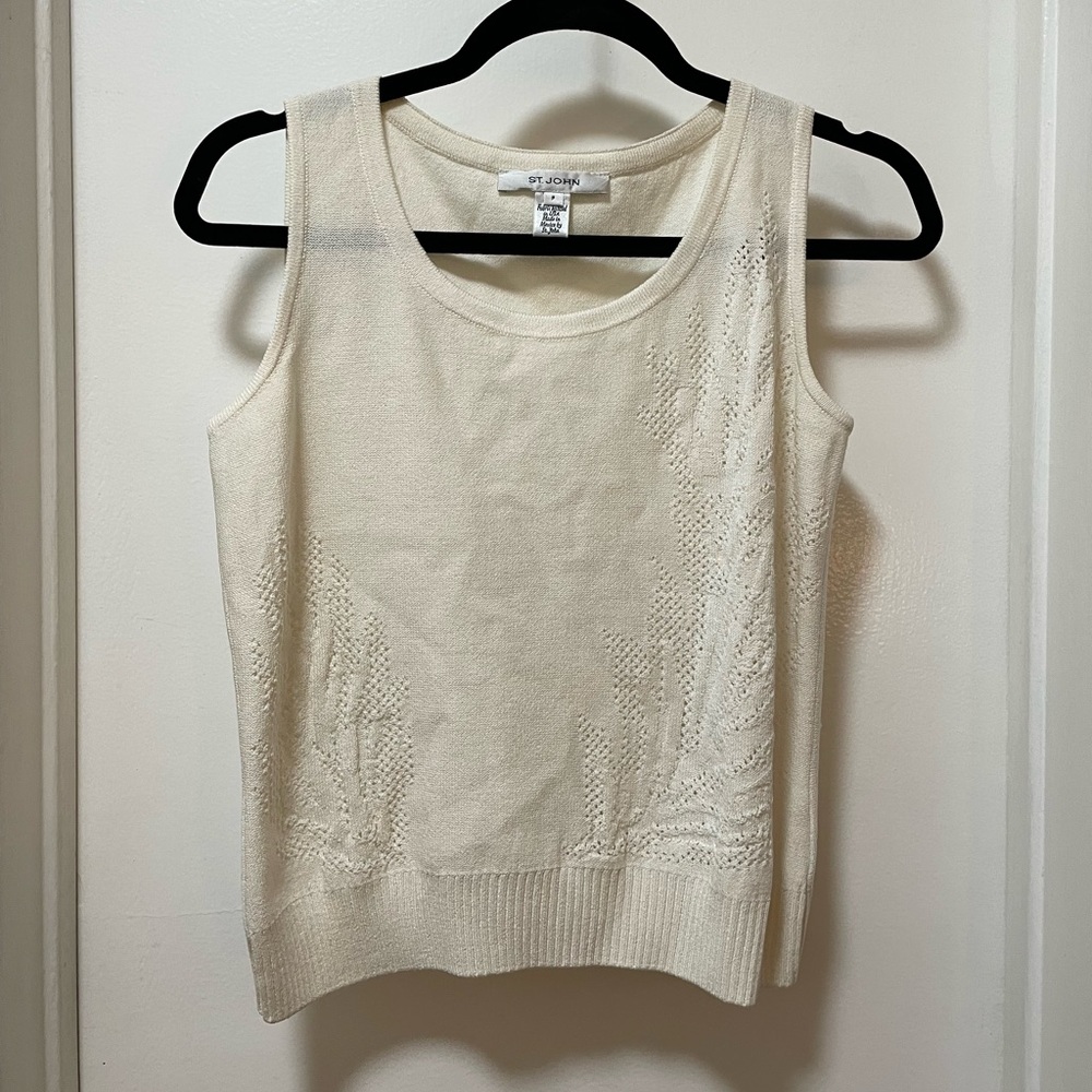 St John Cream Colored Knit Sleeveless Tank